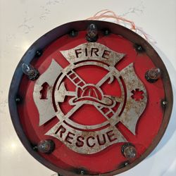 Handmade Lighted Metal Fire And Rescue Hanging Sign 