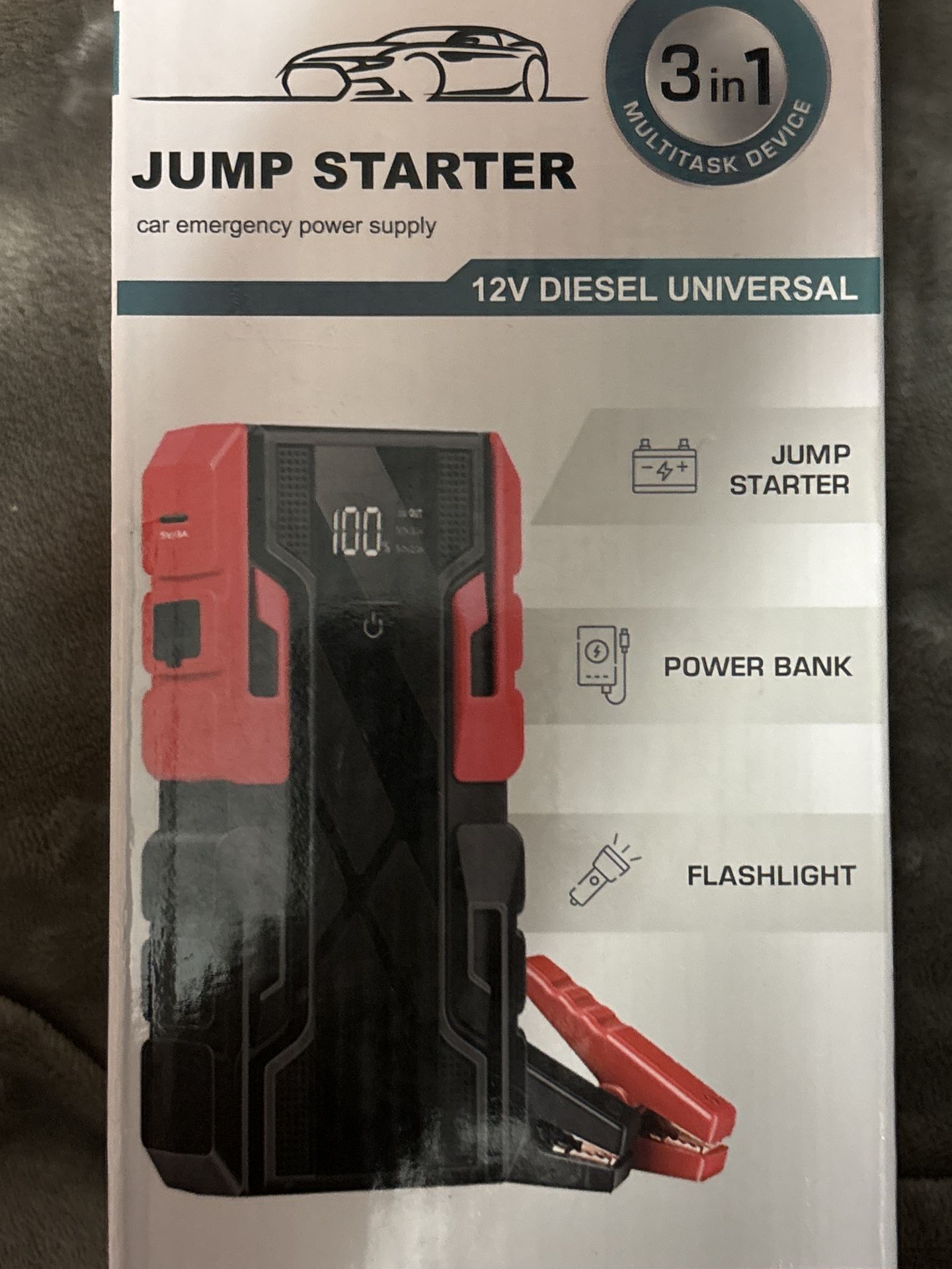3 in 1 Jump Starter. JUMP START BATTERY POWER BANK. FLASH LIGHT