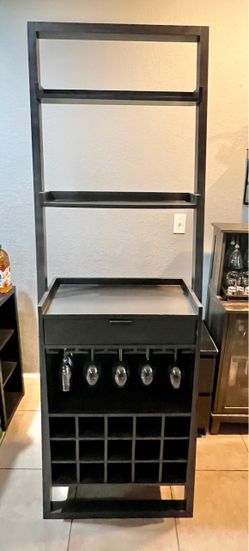 Dark Wood Bar Cabinet with Wine Rack