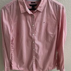 Tommy Hilfiger Women’s Long Sleeve Button-Down Shirt Pink Striped Shirt