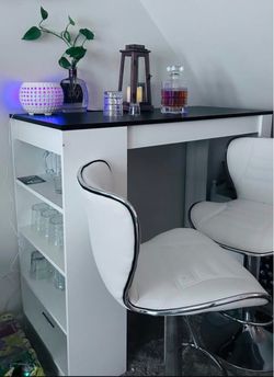 White Home Bar Table with Shelving Unit