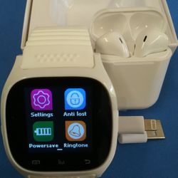 M-Series White Smart Watch + 5.0  White Wireless Earbuds 