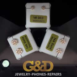 “14K Gold and Moissanite Diamond Earrings”