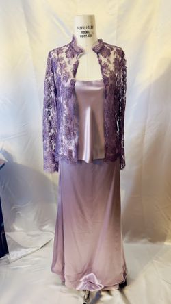Elegant Amethyst Floor-Length Dress with Floral Lace Bolero
