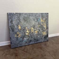 24x18 BRAND NEW Hand Painted Textured Grey/Gold/Turquoise Original Abstract Art