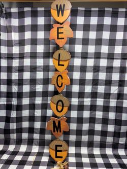 “Welcome” Fall Wooden Door Hanging Sign – Rustic Farmhouse Décor Acorn & Leaves