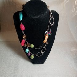 String And Silver Tone 20 Inch Necklace Lot #11