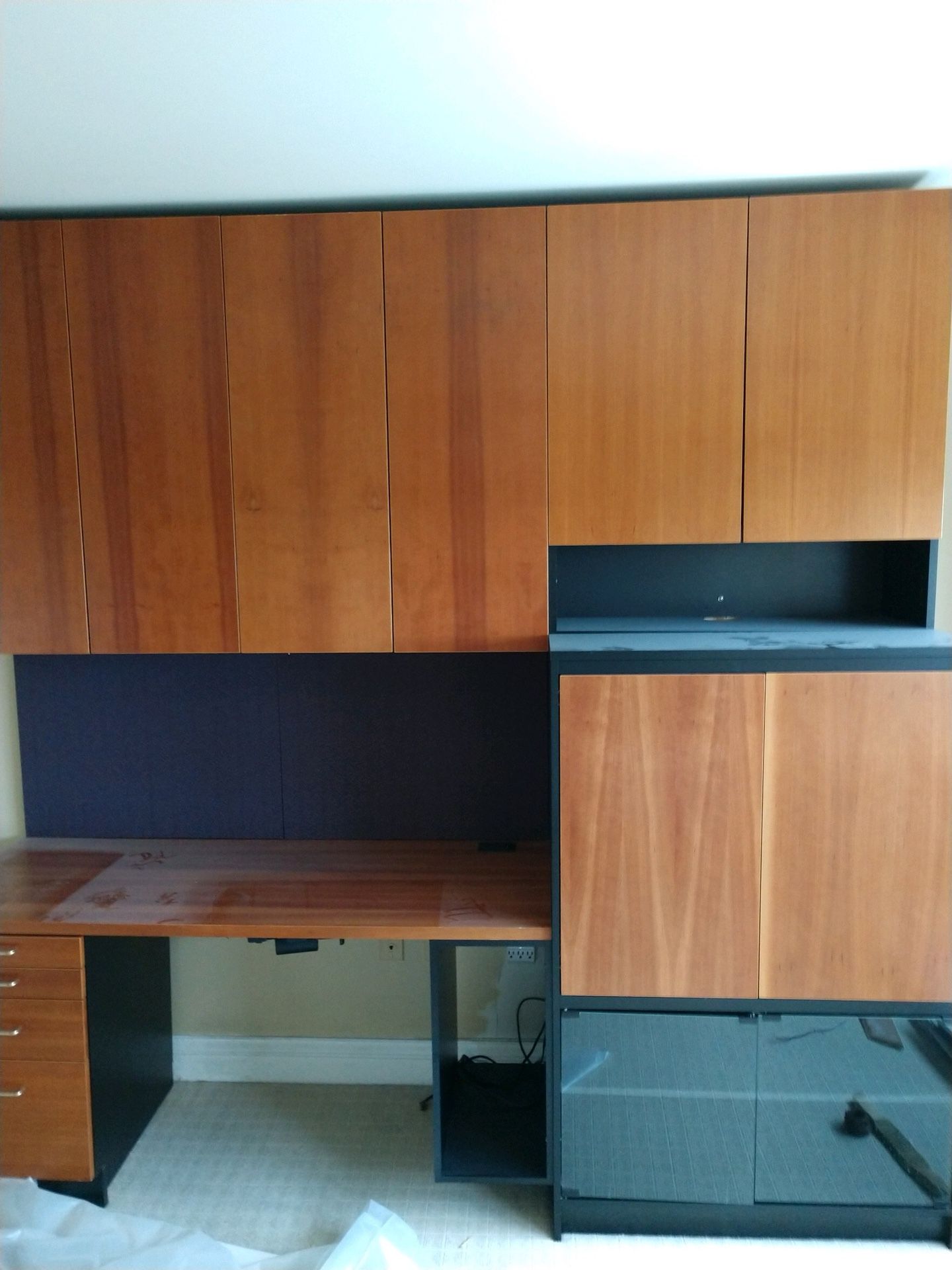 Desk wall unit with pull out TV armoire