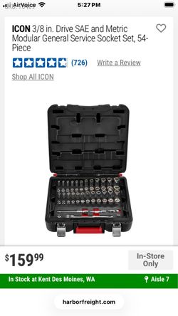 Icon 54 piece 3/8 SAE and METRIC socket set