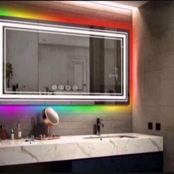 MOSILA 48X24 inch RGB LED Bathroom Mirror Color Changing Backlit + 3 Front Lighting Mirror Anti-Fog Smart Touch Mirror