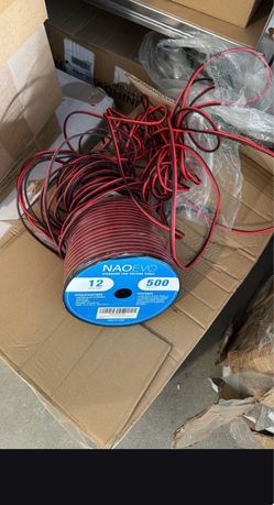 NAOEVO 12 Gauge Wire, which is a 500-foot, 2-conductor red and black copper-clad aluminum (CCA) low-voltage electrical wire