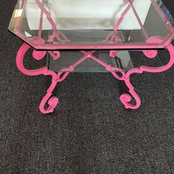 pink French wrought iron coffee table 