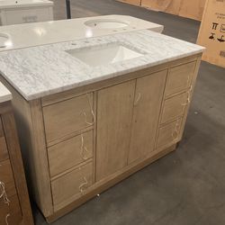 48” Grey Oak Solid Wood Bathroom Vanity with Marble Top (V77)