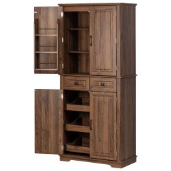 K&K 71 Tall Kitchen Pantry Cabinet with 3 Pull Out Cabinet Organizers, Farmhouse Embossed Texture Storage Cabinet with 6 Door Shelves, 2 Drawers, Free