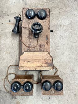 Antique Wood Wall Telephone with Bell Boxes