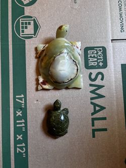 Stone Carved Turtle Figurines Set of 2