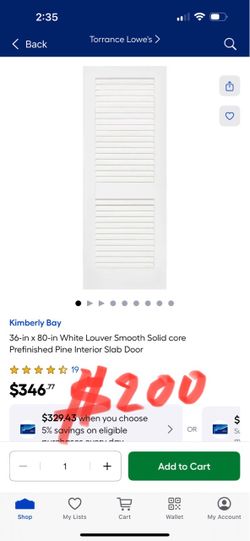Kimberly Bay 36-in x 80-in White Louver Smooth Solid core Prefinished Pine Interior Slab Door