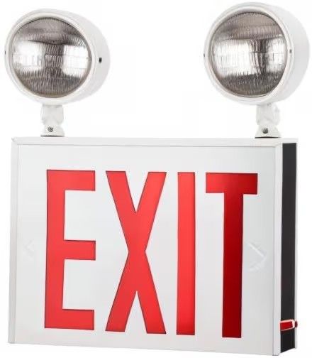 Sunlite 05275 LED Steel Exit Sign Combo, White Housing with Red Lettering, 90-Minute Battery Power Back-Up, Dual-360 Degree Adjustable Head Lamps, 200