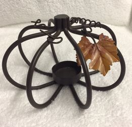 Wrought Iron Pumpkin Votive Candle Holder w/ vine and leaf