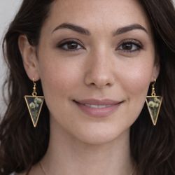 	Handmade Resin Earrings with Real Dried Flowers – Gold Triangle