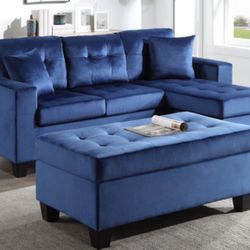 Blue Sectional & Ottoman