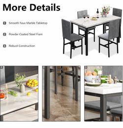 Marble DiningTableSet with 3 Velvet Metal Frame Chairs