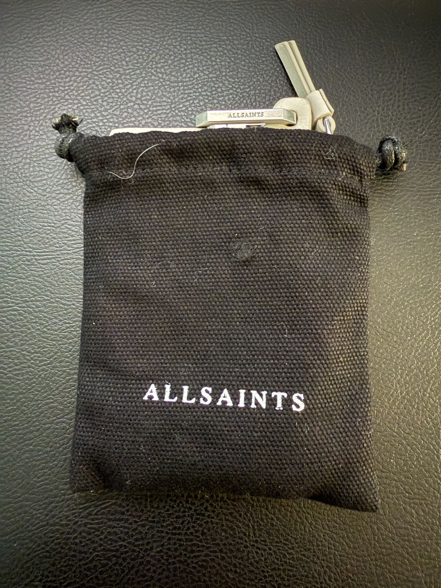 AllSaints White Leather Card Holder with Lanyard & Dust Bag - Minimalist Style