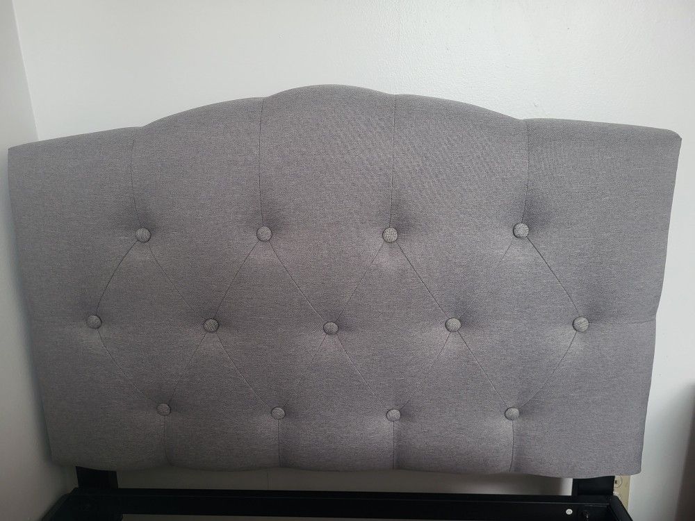 New Tufted Upholstered Twin Size Headboard in Light Gray Fabric