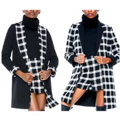 Alice + Olivia Kylie Notch Collar Black White Stripe Plaid REVERSIBLE Blazer Jacket SIZE EXTRA SMALL XS
