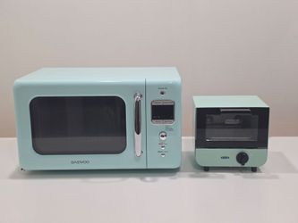 Retro Mint Green Microwave & Mini Toaster Oven Set
