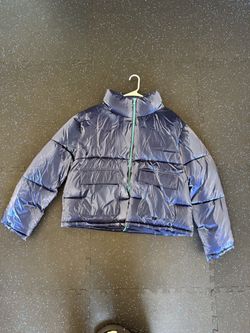 Navy Blue Cropped Puffer Jacket