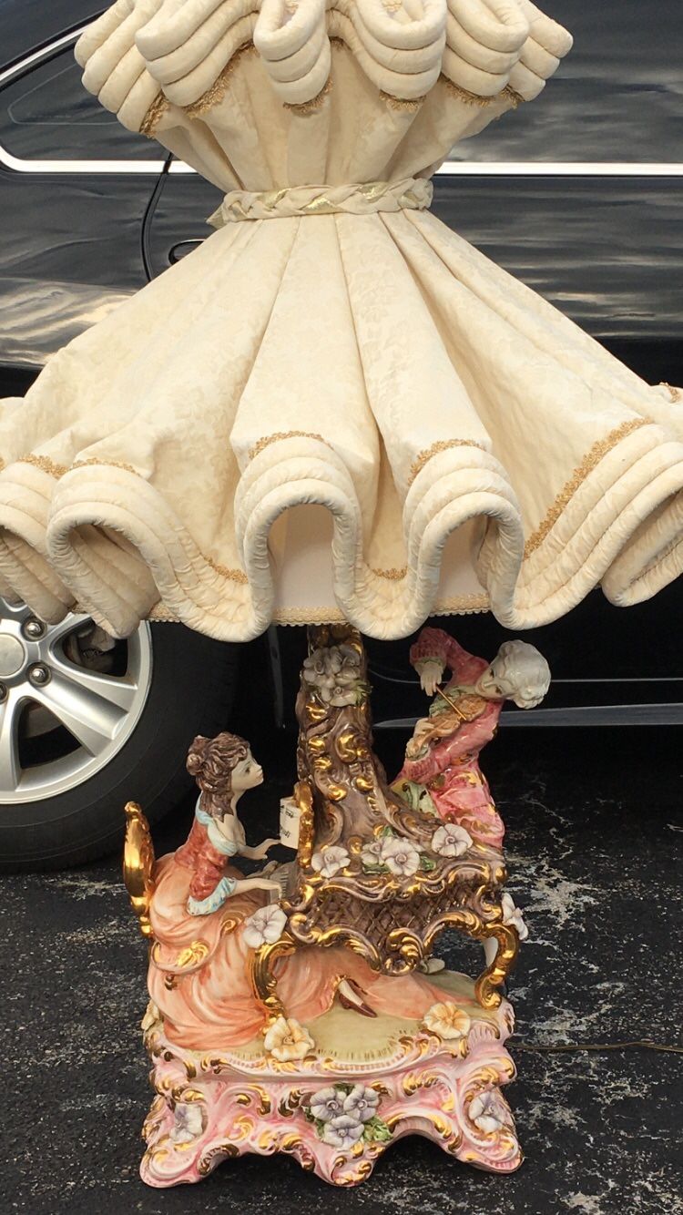 Antique Porcelain Italian Made Lamp With Original Fancy Shade