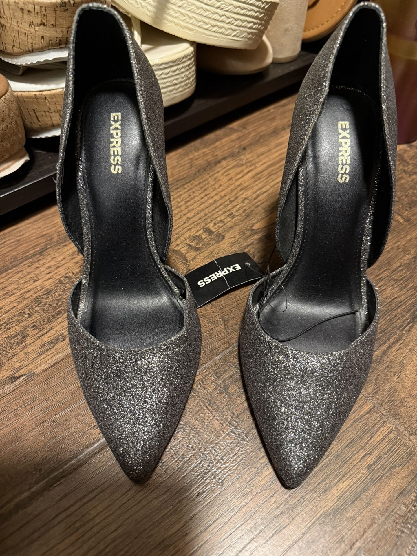 Express Black Shimmer Heels