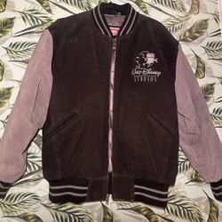 EMBOSSED BOMBER JACKET THE WALT DISNEY STUDIOS MICKEY MOUSE BLK SUEDE LEATHER  