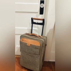 VERY RARE Hartmann Wool Tweed Leather Roller Wheels Case Carryon Suitcase Original Vintage 22” Carry On Travel Luggage
