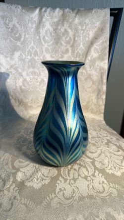 Lundberg Studios « Royal Zebra » 8 in art glass vase
