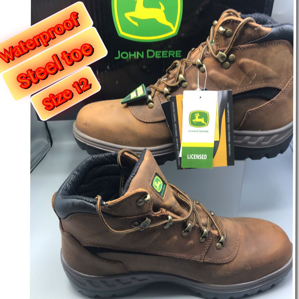 John Deere JD3604 Mens 5 “ Waterprrof Steel Toe Tan Work Boots 12