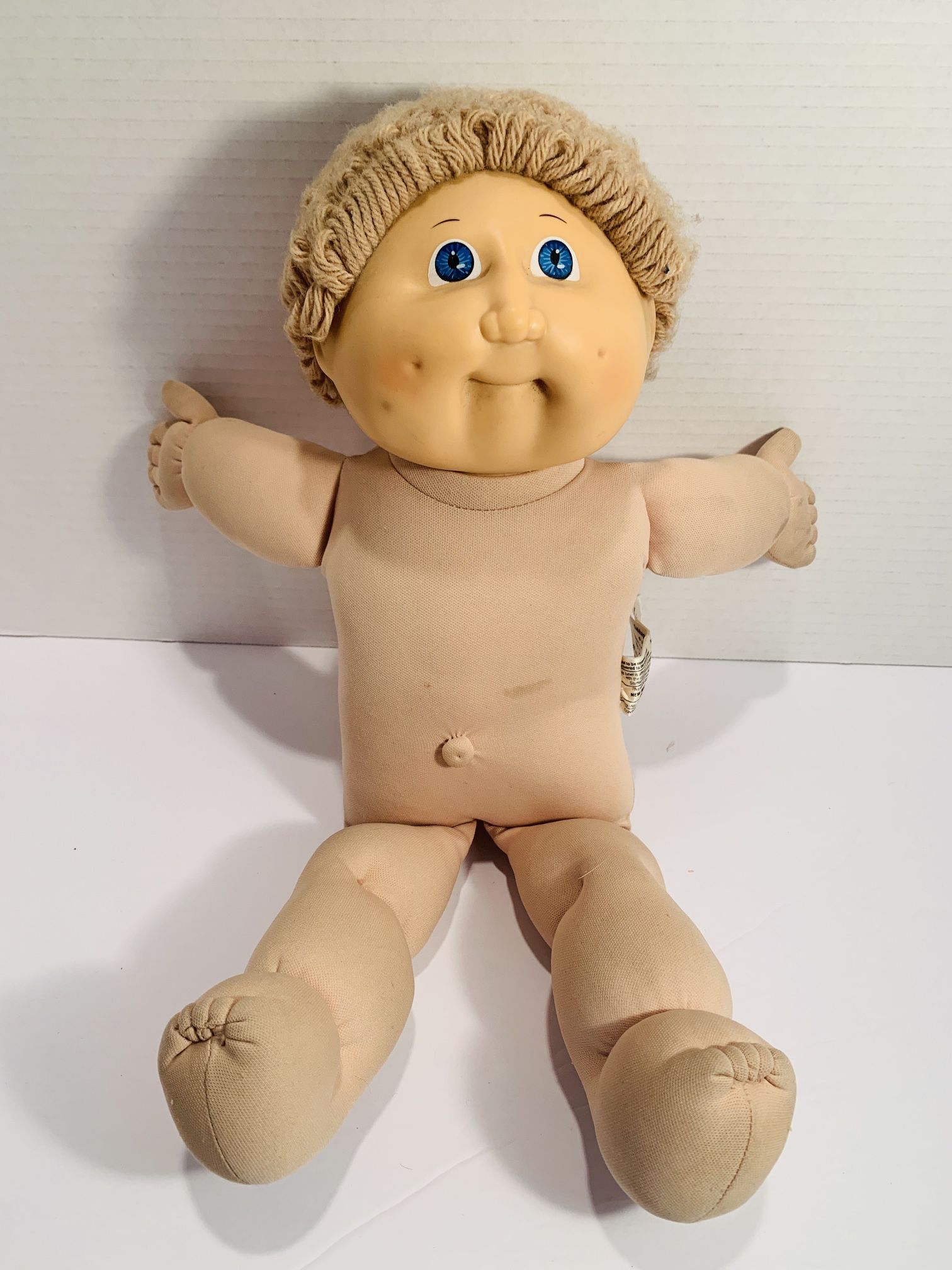 Vintage 1(contact info removed) Boy Cabbage Patch Doll Blonde Curly Hair Blue Eyes.  