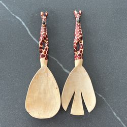 Wood Giraffe Salad Spoons