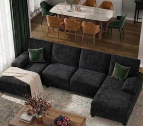 Black U-Shaped Sectional Sofa