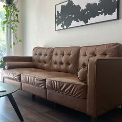 Faux Leather Mid Century Couch