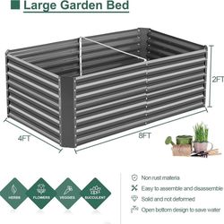 Set of 2 Land Guard  8×4×2ft Galvanized Raised Garden Bed Kit, Galvanized Planter Raised Garden Boxes Outdoor, Large Metal Raised Garden Beds for Vege