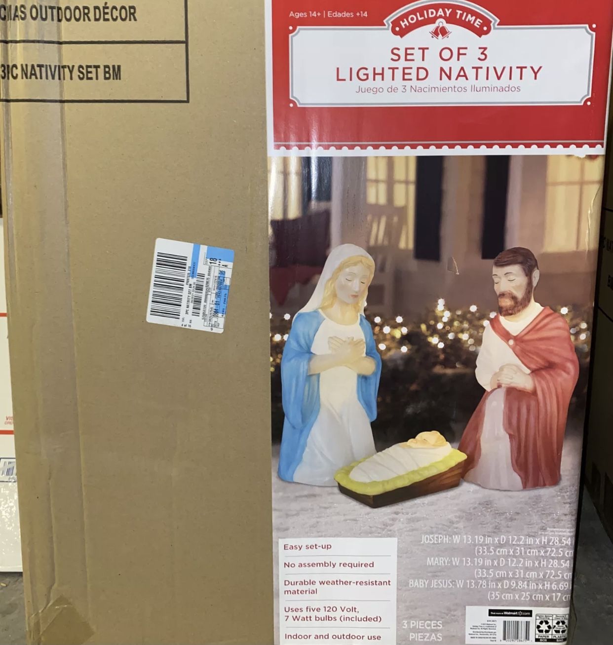 Blow Mold 3 Piece Outdoor Nativity Scene Holy Family with Lights Holiday New