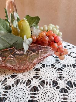 Faux Fruit Basket In Pink Crystal