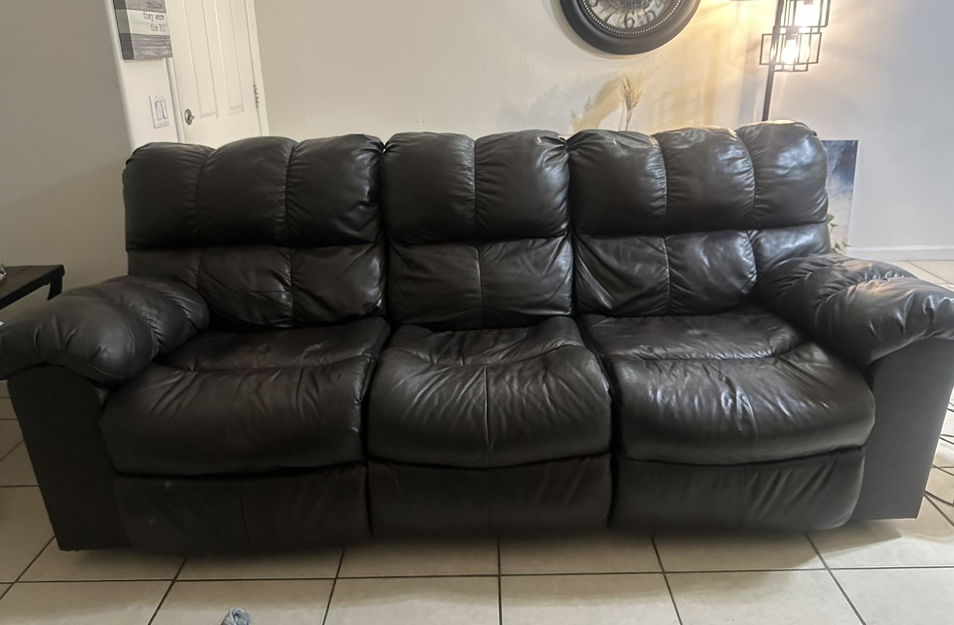 Dark Brown Couch Reclines On Each Side Of Couch