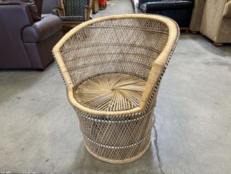 Petite Vintage Woven Rattan Peacock Barrel Chair