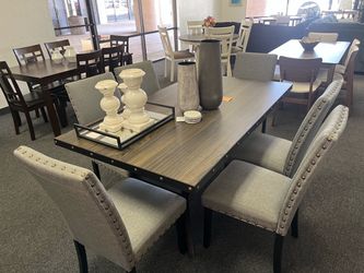 Dining Table Set with 6 Upholstered Chairs