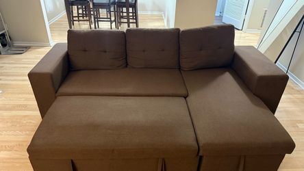 Medium Sized Brown Sectional with Ottomans and Storage