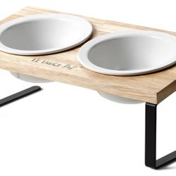 Set of porcelain dog bowls, Raised