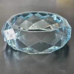 Vintage Lucite Blue / Green Aqua Faceted Wide Chunky Bangle Bracelet Retro